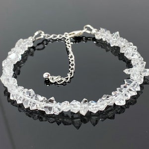 Herkimer Diamond Bracelet, Sterling Silver, Beaded Stacking Bracelet, Raw Herkimer Crystal Bracelet, April Birthstone, Bracelets for Women