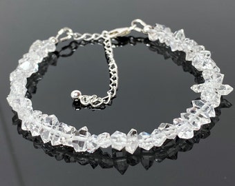 Herkimer Diamond Bracelet: Sterling Silver Beaded Crystal Quartz
