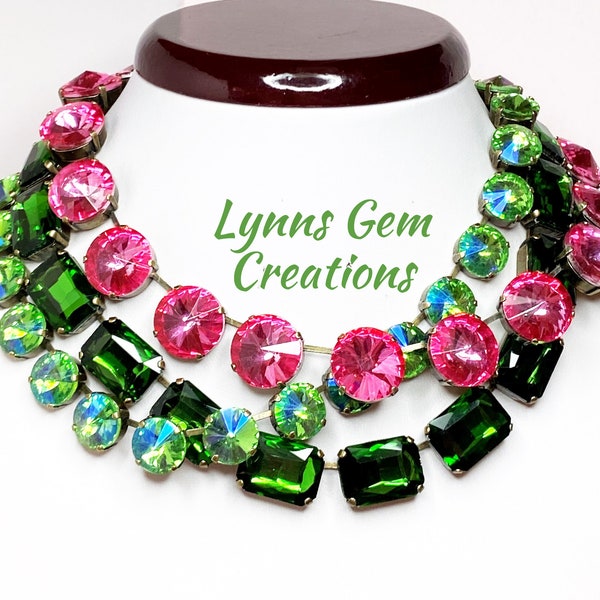 Peridot AB Georgian Collet, Anna Wintour Necklace, Olivine Crystal, Rhinestone Statement Choker, Vintage Choker, Necklaces for Women
