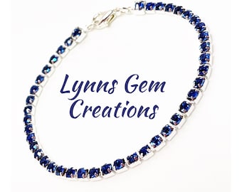 Minimalist Sapphire Blue Crystal Bracelet, Dainty Tennis Bracelet, Bridesmaid Gift, Silver Plated, Bracelets for Women, Wedding Jewelry