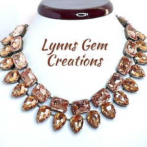 Peach Georgian Collet Necklaces, Premium Crystal, Anna Wintour Style, Rose Peach Riviere, Statement Layering Chokers, Gift for Her