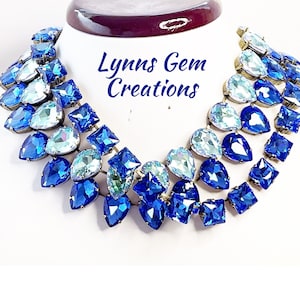 Collares de estilo georgiano con cristales de zafiro azul claro, estilo Anna Wintour, collar Rivière, collar llamativo, gargantillas con capas