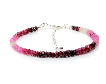 Genuine Ruby Sterling Silver Bracelet: Gemstone Beaded Design, July birthday
