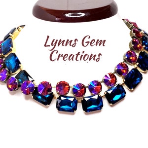 Anna Wintour Style Necklaces, Blue Zircon Crystal, Blue Georgian Collet, Rhinestone Statement Choker, Vintage Necklace, Necklaces for Women