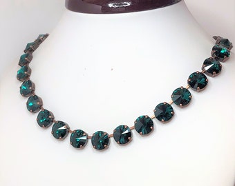 Anna Wintour Necklace, Emerald Crystal, Antique Copper, Green Statement Jewellery, Georgian Collet, Necklaces for Women, Riviere Choker