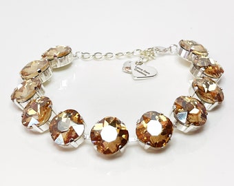 Light Silk Crystal Bracelet, 12mm Cushion Cut, Gold Tennis Bracelet, Bridesmaid Gift, Georgian Statement Bracelet, Bracelets for Women