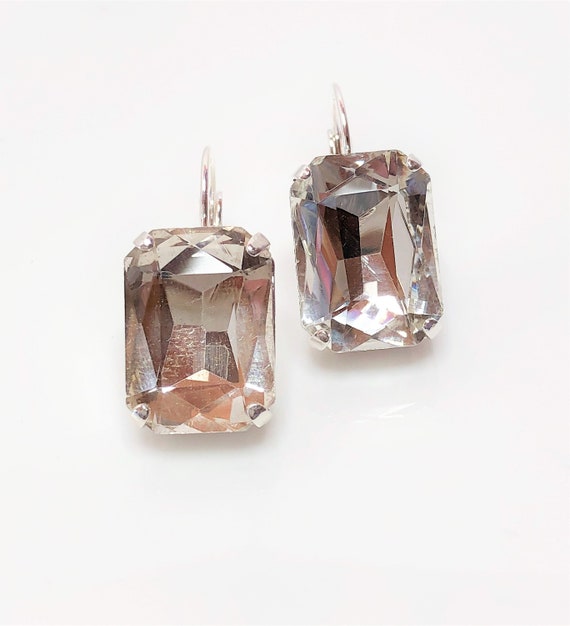 Clear Georgian Collet Crystal Earrings Octagon Dangles Rhinestone Earrings for Women Statement Drops Silver Plated Vintage Style Etsy Australia