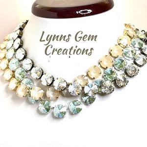 Collar de cristal austriaco verde menta, estilo georgiano, estilo Anna Wintour, Rivière color crema, collar llamativo Moonlight, gargantillas superpuestas