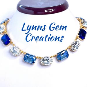 Blue Mixed Shape Crystal Georgian Collet Necklace, Aquamarine Sapphire Choker, Anna Wintour Style, Riviere Jewelry, Necklaces for Women