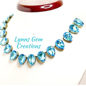 Aquamarine Crystal Georgian Collet Necklace, Anna Wintour Style, Blue Statement Choker, Riviere Necklace, Necklaces For Women
