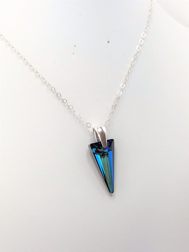 Bermuda Blue Spike Crystal Pendant, 925 Sterling Silver, Large 28mm Crystal Point, Pretty Gift for Her, Statement Necklace image 7