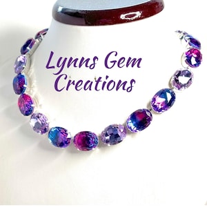 Violet Tourmaline Crystal Georgian Collet Necklace, Anna Wintour Style, Purple Crystal Choker, Riviere Necklace, Statement Choker for Women