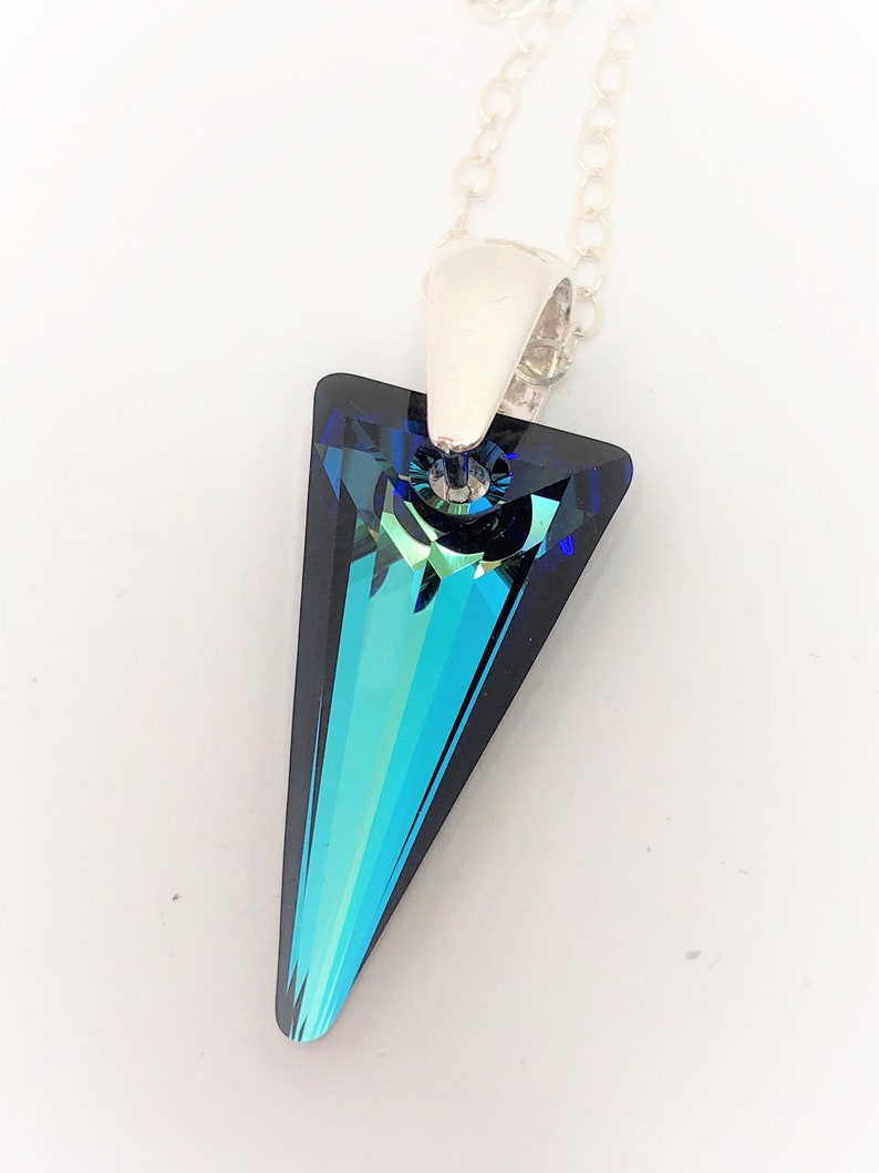 Bermuda Blue Spike Crystal Pendant, 925 Sterling Silver, Large 28mm Crystal Point, Pretty Gift for Her, Statement Necklace image 2