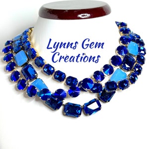 Blue Sapphire Opal Crystal Georgian Collet Necklaces, Anna Wintour Style, Statement Crystal Choker, Riviere Necklaces for Women