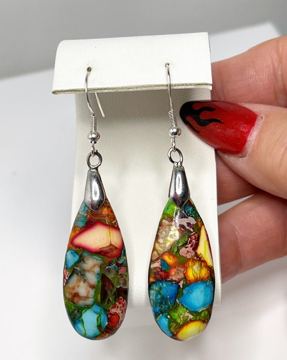 Buy Multi Colour Jasper Earrings Rainbow Stone Jewelry Imperial