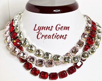 Pink Red Georgian Collet Necklace, Premium Crystal, Anna Wintour Style, Clear Riviere, Statement Necklace, Layering Chokers