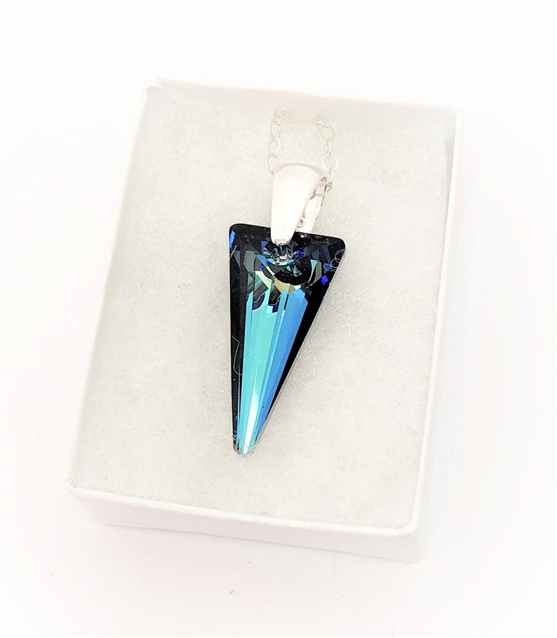 Bermuda Blue Spike Crystal Pendant, 925 Sterling Silver, Large 28mm Crystal Point, Pretty Gift for Her, Statement Necklace image 8