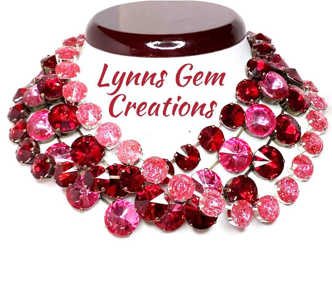 Pink Rhinestone Choker Rose Pink Crystal Chokers: Red Georgian Collet Rhinestone Necklaces - Etsy