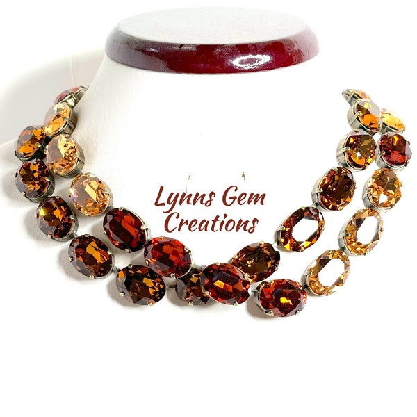 Smoked Topaz Crystal Georgian Collet Necklace, Anna Wintour Style, Light Dark Topaz Crystal, Riviere Necklace, Statement Necklaces for Women