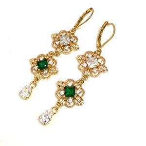 Vintage Style Emerald Green Crystal Gold Earrings, Regency Inspired Choker, Fairycore Bracelet, Jewellery Set For Women, Gift for Her