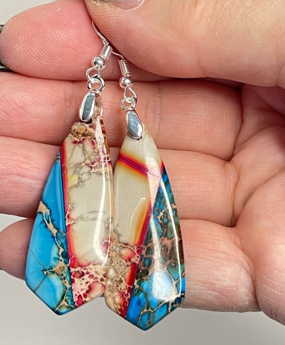 Blue Cream Regalite Jasper Earrings Stone Jewelry Imperial
