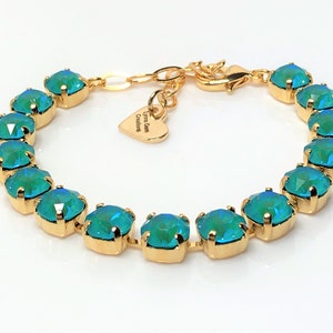 Blue Green Crystal Bracelet, Crystal Laguna Delite, Mariana Style, Austrian Crystal, Gold Plated Tennis, Bracelets For Women
