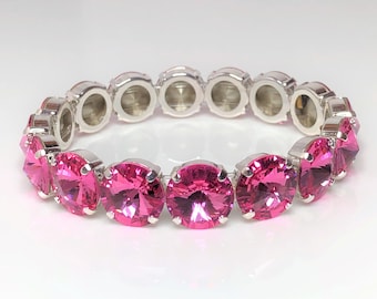 Rose Pink Crystal Bracelet, Stretch Bracelet, Pink Crystal Jewelry, Stacking Bracelet, Tennis Bracelet, Austrian Crystal, Jewellery for Her