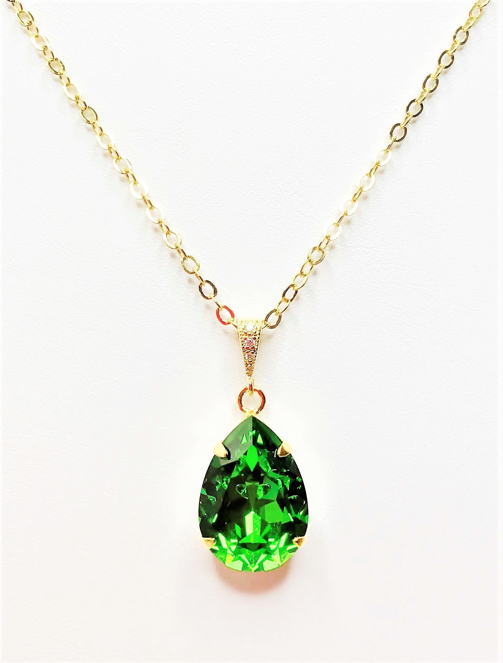 Emerald Green Crystal Pendant Premium Crystal Necklace Green - Etsy UK