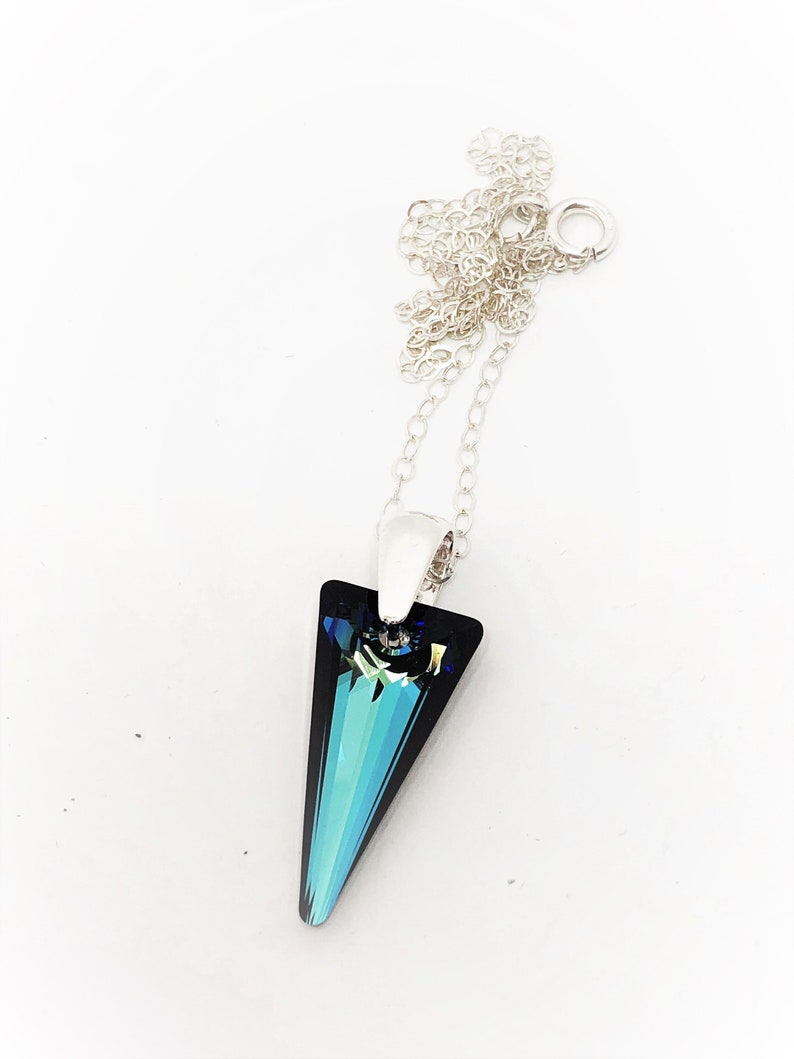 Bermuda Blue Spike Crystal Pendant, 925 Sterling Silver, Large 28mm Crystal Point, Pretty Gift for Her, Statement Necklace image 1