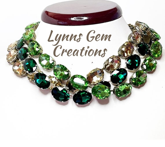Georgian Crystal Choker Necklaces: Peridot, Emerald, Light Silk, Anna Wintour Style