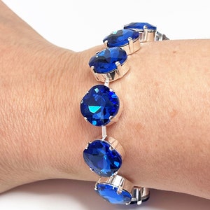 Sapphire Blue Crystal Bracelet, 12mm Cushion Cut, Blue Tennis Bracelet, Bridesmaid Gift, Georgian Statement Bracelet, Bracelets for Women image 4