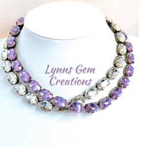 Violet Clear Georgian Collet Necklaces, Premium Oval Crystal, Anna Wintour Style, Clear Riviere, Statement Necklace, Necklaces for Women