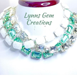 Collares de estilo georgiano verde transparente, gargantilla de cristal de hielo, estilo Anna Wintour, collar Riviere verde menta, collares llamativos para mujer