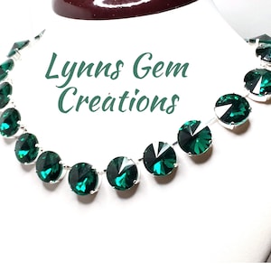 Emerald Crystal Silver Plated Necklace, Green Statement Jewellery, Anna Wintour Style, Georgian Collet, Necklaces for Women, Riviere Choker