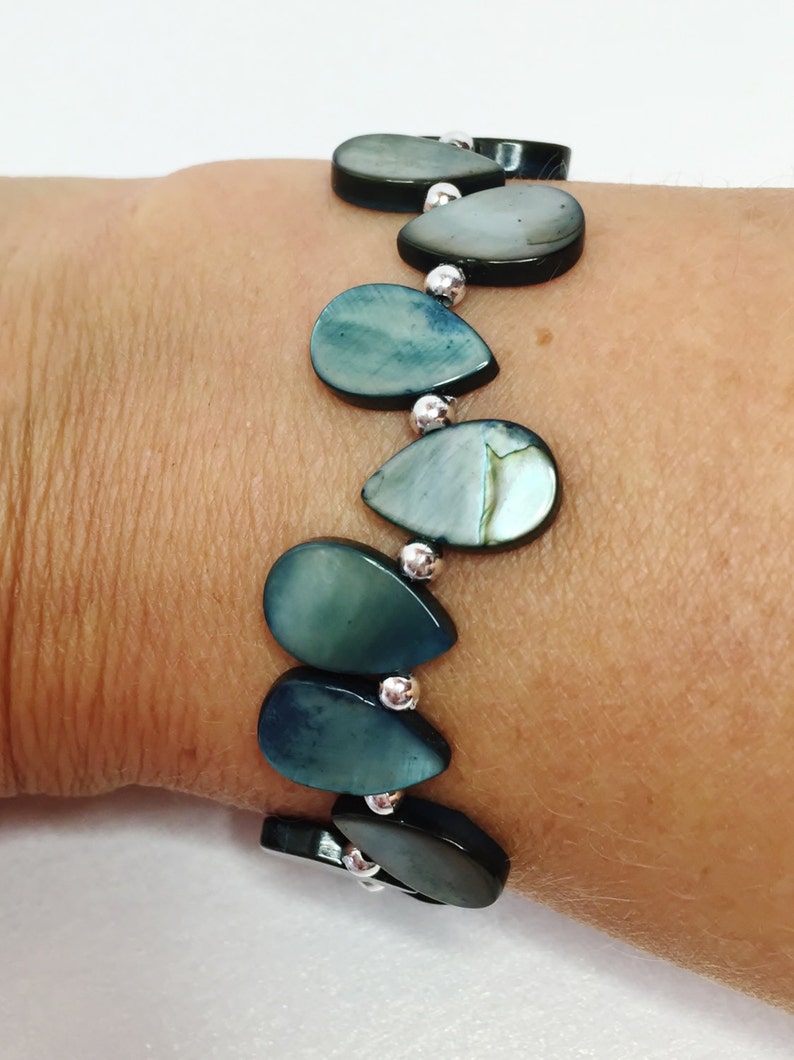 Peacock Shell Pearl Bracelet Grey Pearl Drop Bracelet Gemstone Bracelet Shell Teardrop Pearl Jewellery Natural Stone Bracelet