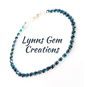 Blau Zirkon Kristall Tennis Armband: Versilbertes zierliches Armband