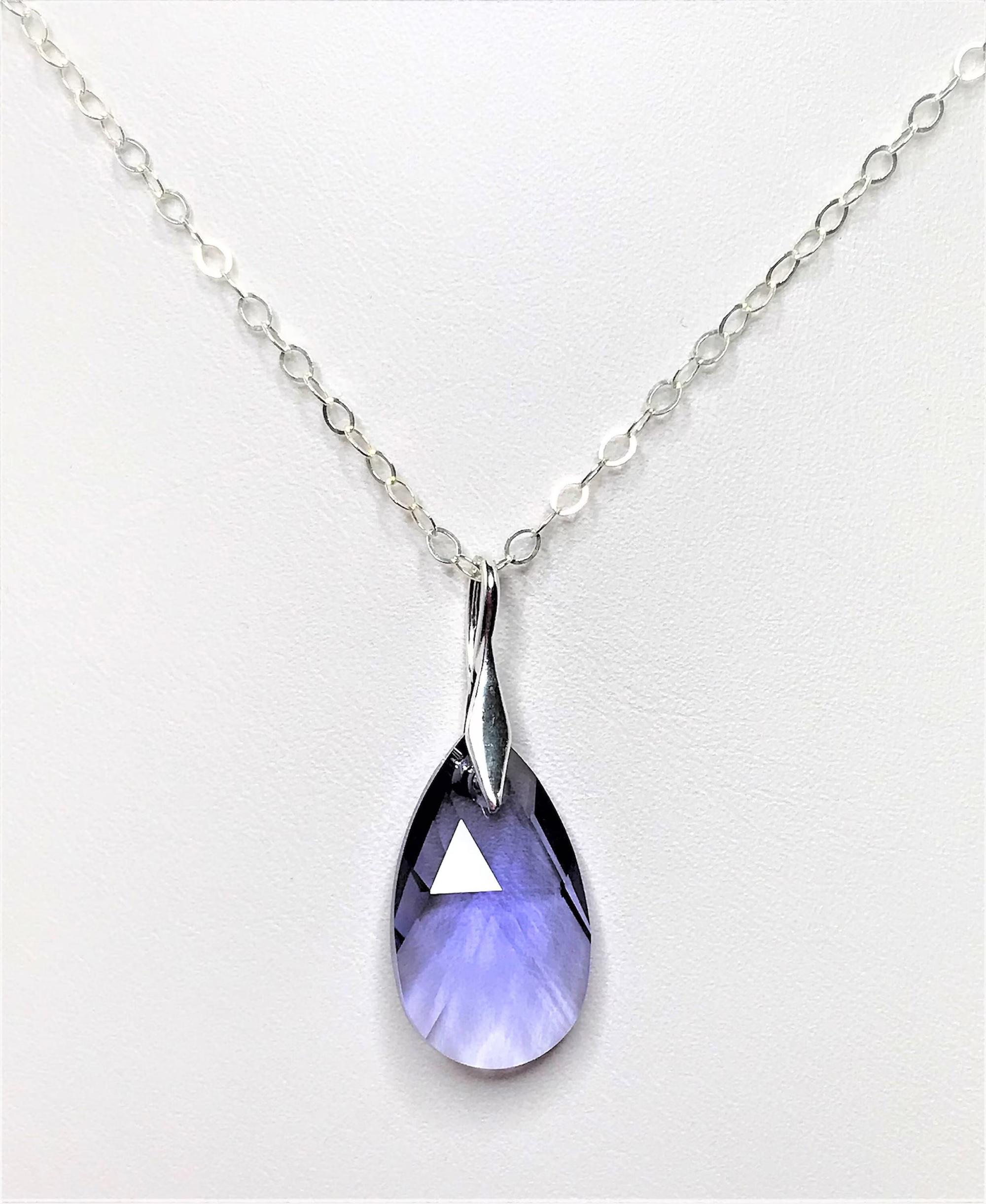Tanzanite Teardrop Crystal Pendant, 925 Sterling Silver