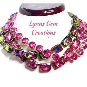 Collares estilo Anna Wintour, collar georgiano rosa, gargantilla de cristal rosa, collar Riviere arcoíris, collar llamativo, gargantillas con capas