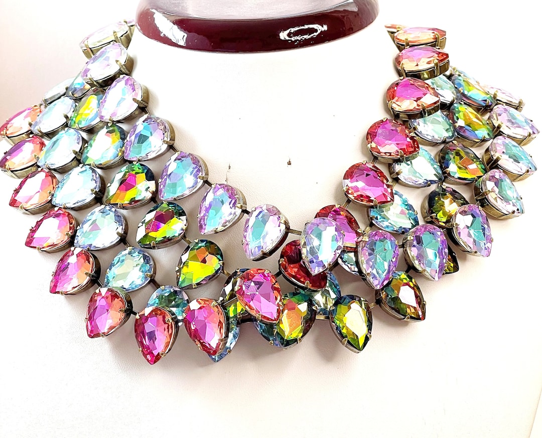 Anna Wintour Necklace, Pink Crystal, Blue Purple Collet