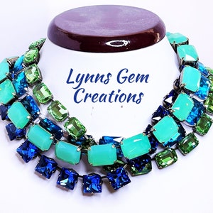 Collar verde de Anna Wintour, collar georgiano de ópalo, gargantilla de cristal de peridoto, collar Riviere, joyería llamativa, gargantillas con capas