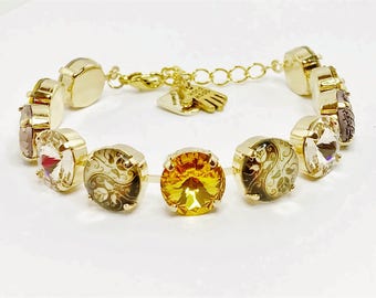 Yellow Austrian Crystal Bracelet, 12mm Rivoli Bracelet, Pretty Yellow Ombre Jewelry, Unique Bracelet, Gift for Her, Statement Jewelry