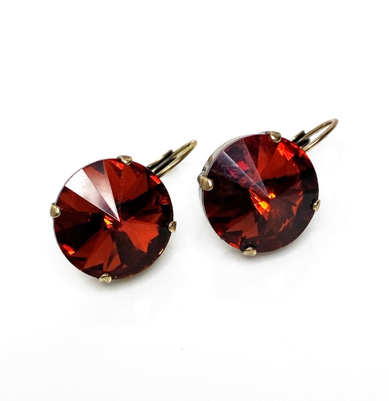 Burnt Orange Crystal Earrings: Antique Brass Dangle Drops - Etsy