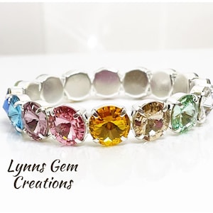 Rainbow Pastel Crystal Bracelet, Austrian Crystal, Tennis Wedding Jewellery, Bridesmaid Gift,  Multicolour Jewelry, Bracelets for Women