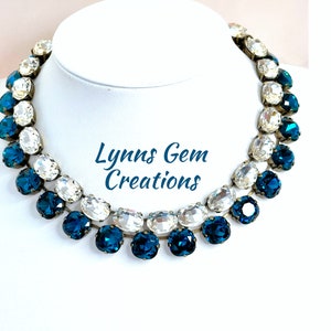 Blue Clear Anna Wintour Style Necklaces, Georgian Collet Crystal Choker, Zircon Riviere Choker, Statement Necklace for Women