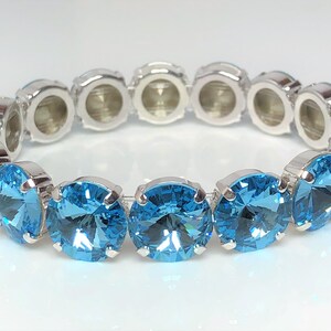 Aquamarin Kristall Armband, Versilbertes Rivoli, Blauer Schmuck