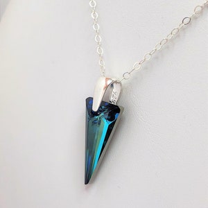 Bermuda Blue Spike Crystal Pendant, 925 Sterling Silver, Large 28mm Crystal Point, Pretty Gift for Her, Statement Necklace image 6