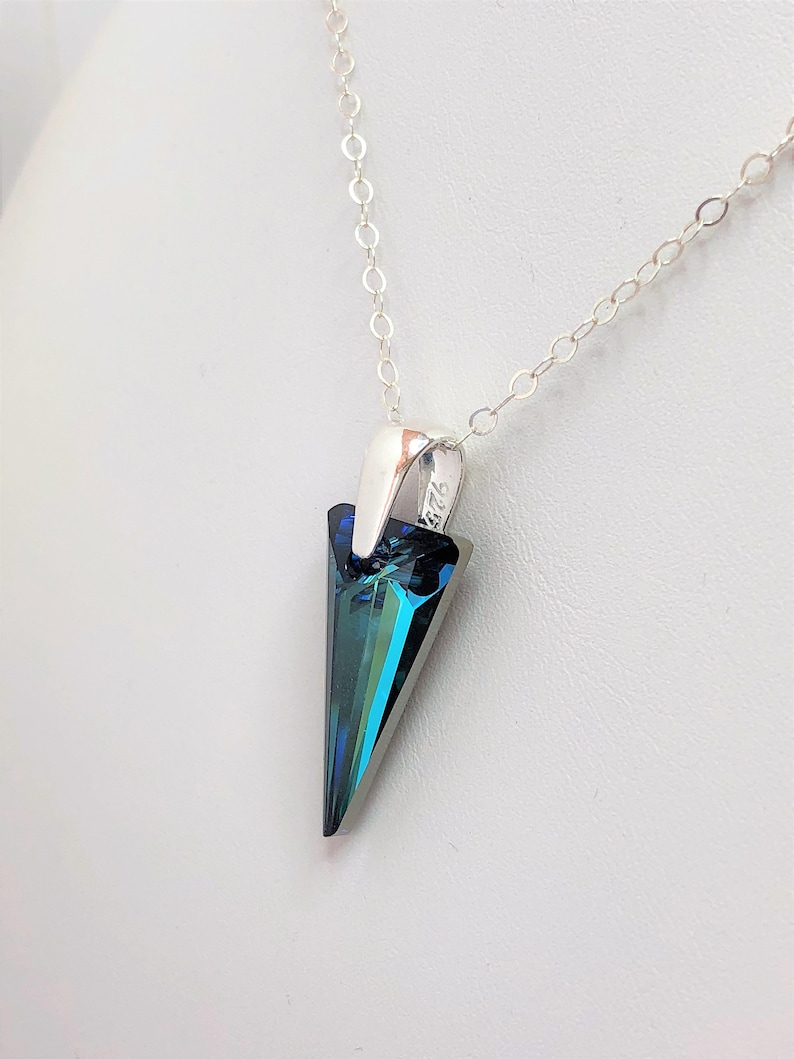 Bermuda Blue Spike Crystal Pendant, 925 Sterling Silver, Large 28mm Crystal Point, Pretty Gift for Her, Statement Necklace image 6