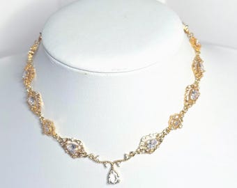Regency Style Klare Kristall Choker und Ohrringe, vergoldet, Fairycore Schmuck