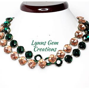 Emerald Peach Crystal Georgian Collet Necklaces, Anna Wintour Inspired, Statement Rhinestone Choker, Necklaces for Women, Gift for Her