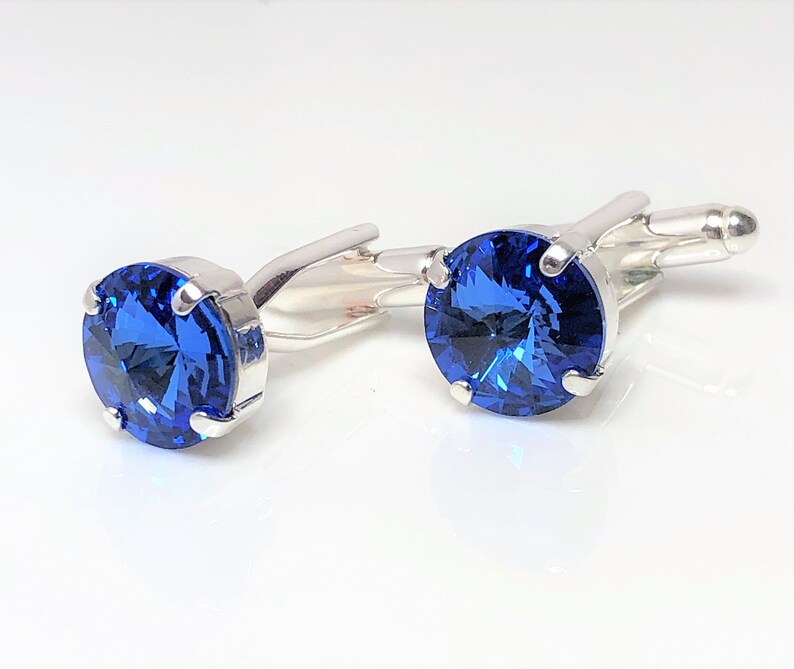 Sapphire Crystal Mens Cufflinks 12mm Round Swarovski Silver Etsy